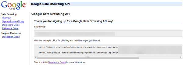 Google Safe Browsing APIキー