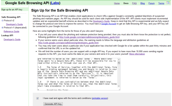 Google Safe Browsing APIの利用規約